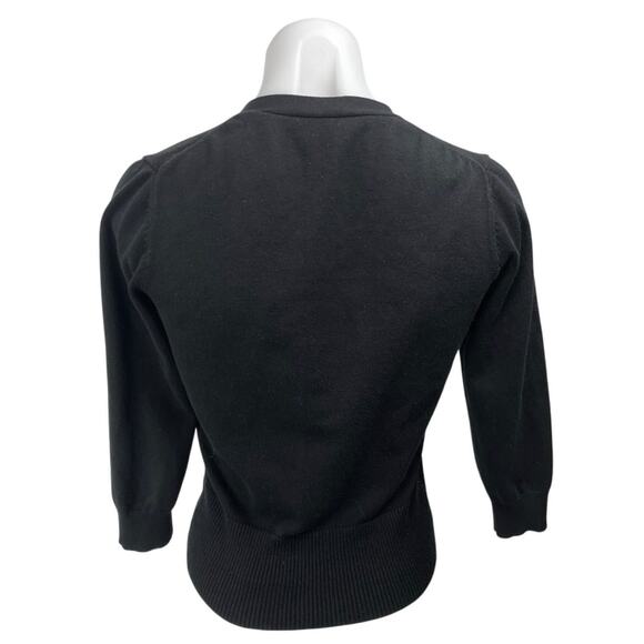 Ann Taylor Black Knit 3/4 Sleeve V-Neck Button Crop Sweater Cardigan Top Size S - Picture 2 of 4